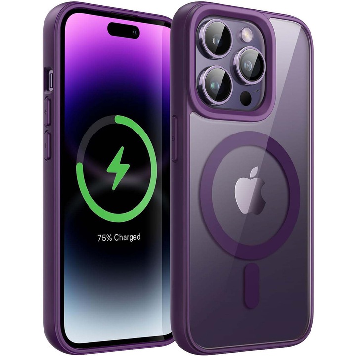 iPhone 16 Pro kompatibilis tok, MagSafe, Crystal Clear Back sorozat - lila