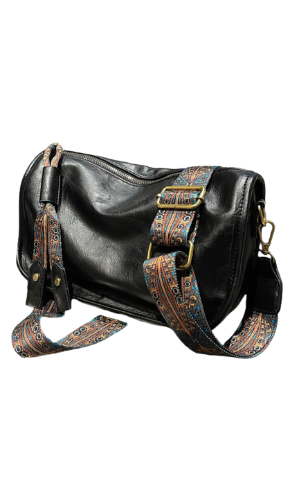 Чанта за дами, Естествена кожа, 27 х 16 х 10 см, Черна