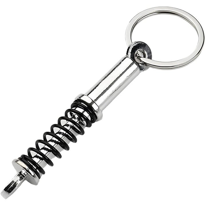 Lengéscsillapító kulcstartó, autó/motorkerékpár/ház/garázskulcsok, mozgó alkatrészek, fémes, fekete