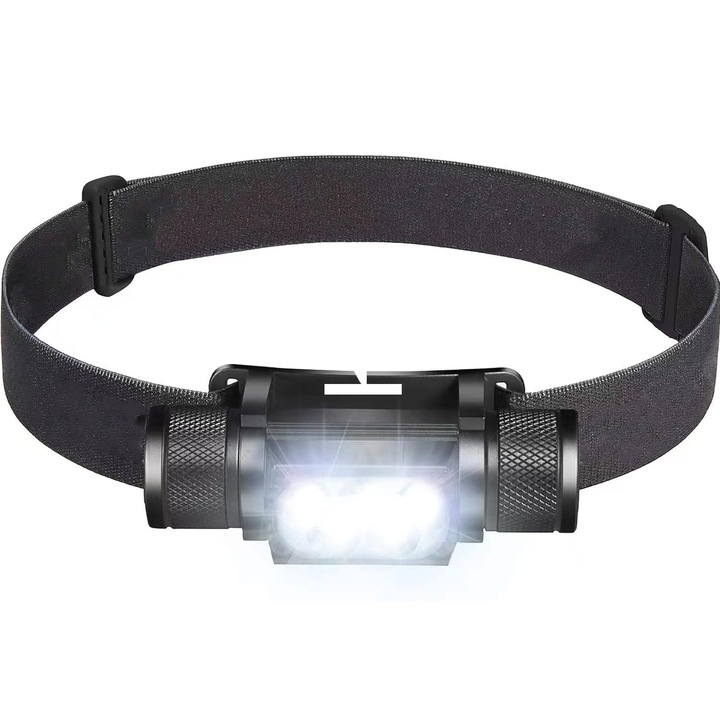 BUANIERT® LED челник, макс. 2000 лумена, 6 режима на осветление, разстояние 300 метра, 7500K, 2200 mAh, водоустойчив IPX4, професионален, кабел за зареждане, черен