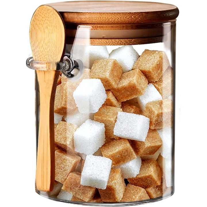 Стъклен буркан, Kupisi, Бамбукова капачка и лъжичка, Прозрачен