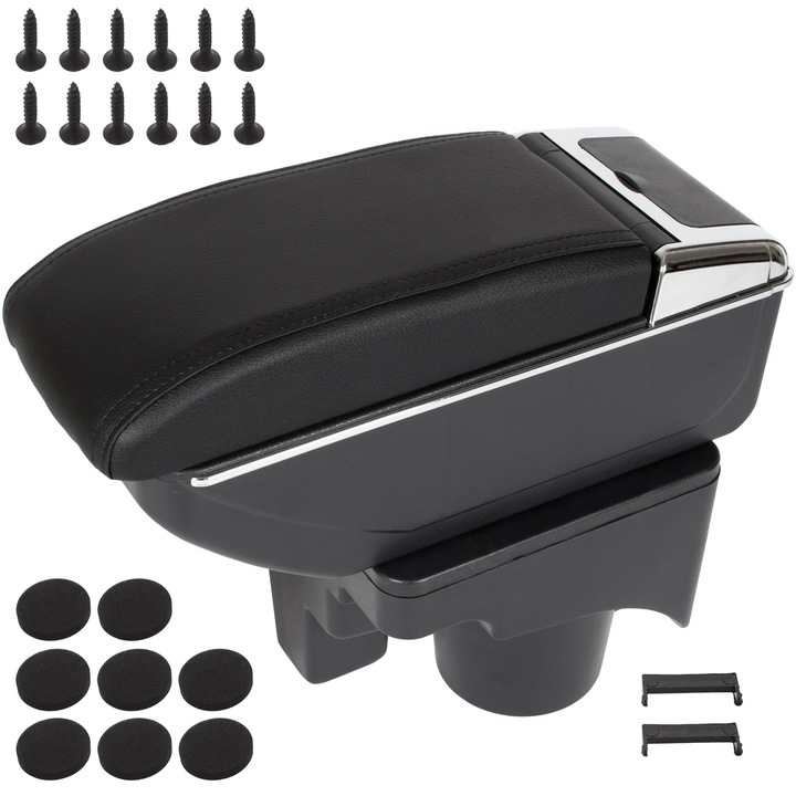 Kit montare cotiera pentru VW Golf V 2003-2009, Golf VI 2008-2013, Jetta V 2005-2010, negru, ecopiele, set montaj