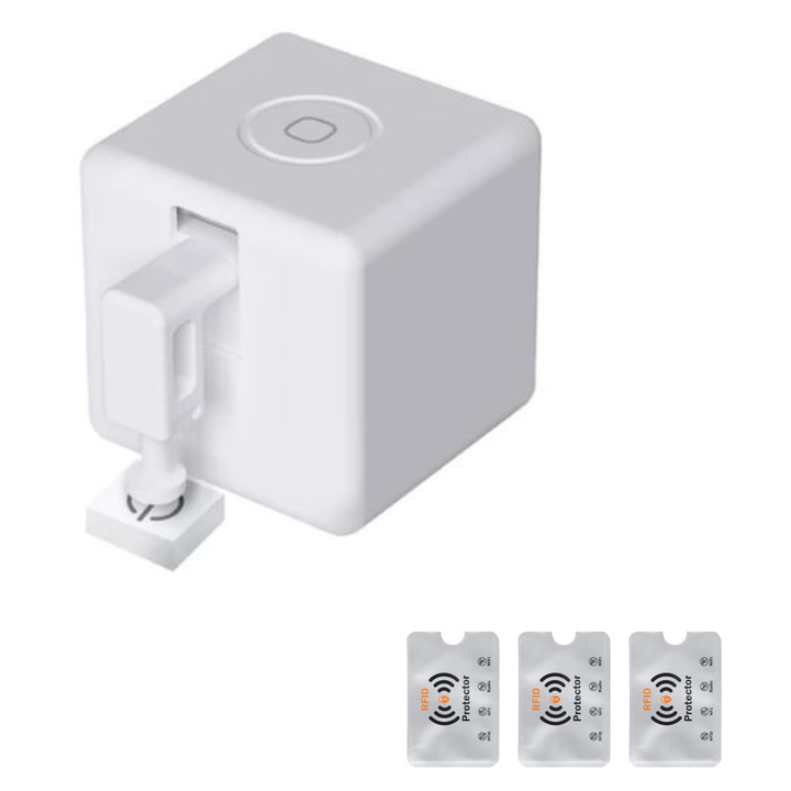 Buton Smart Tuya Bluetooth, Fingerbot - Control de la distanta prin Smart Life, Google Assistant, Amazon Alexa, Alb, 3 Protectii Rfid, UnderShop®