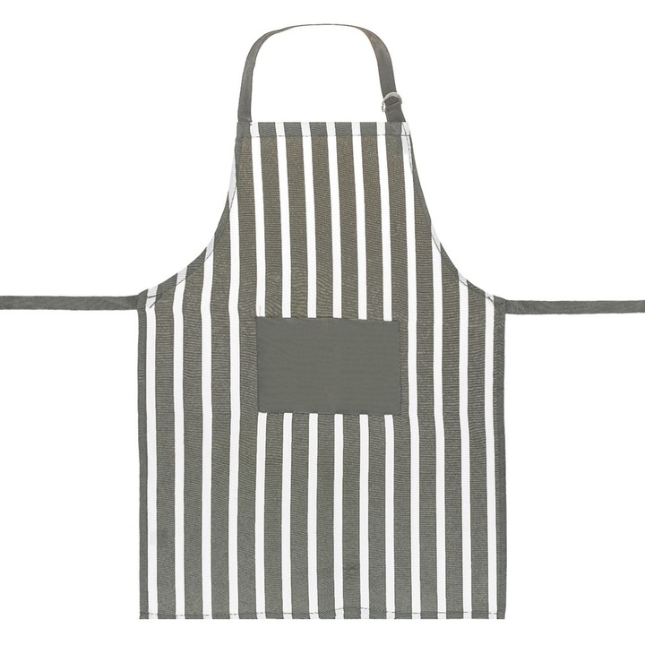 Sort de bucatarie Antbro® gri cu dungi albe si buzunar, 55 x 75 cm