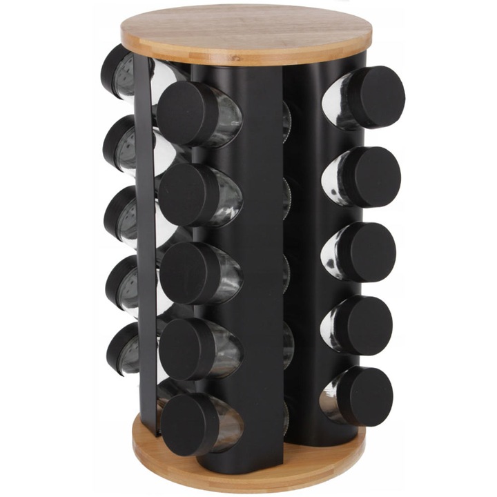 Fekete forgó állvány fűszerekhez tárolóedényekkel, szögletes tartó, 21 db Brunbeste BR 2771