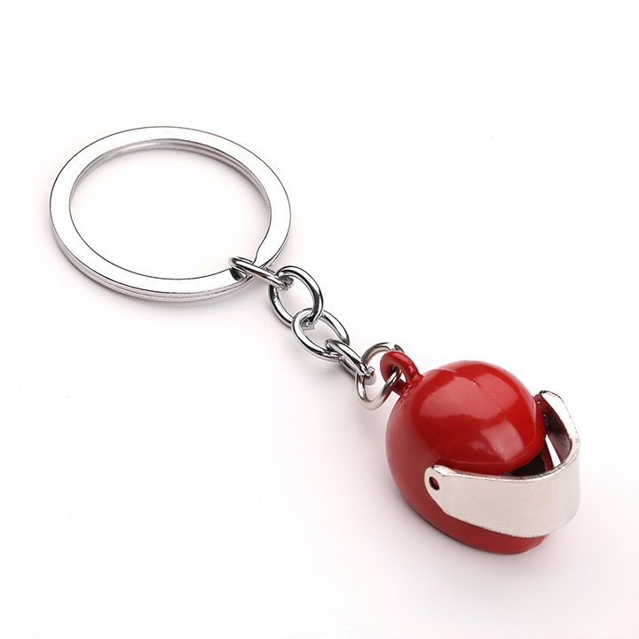 Breloc Casca Moto, Chei Auto / Moto / Casa / Garaj, Piese in miscare, Metalic, Rosu