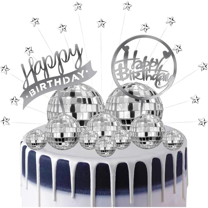 Decoratiune Tort Aniversare Cristal Deluxe, Argintiu