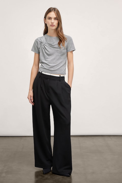 Motivi, Bő szárú nadrág kontrasztos részletekkel, Fekete/Törtfehér