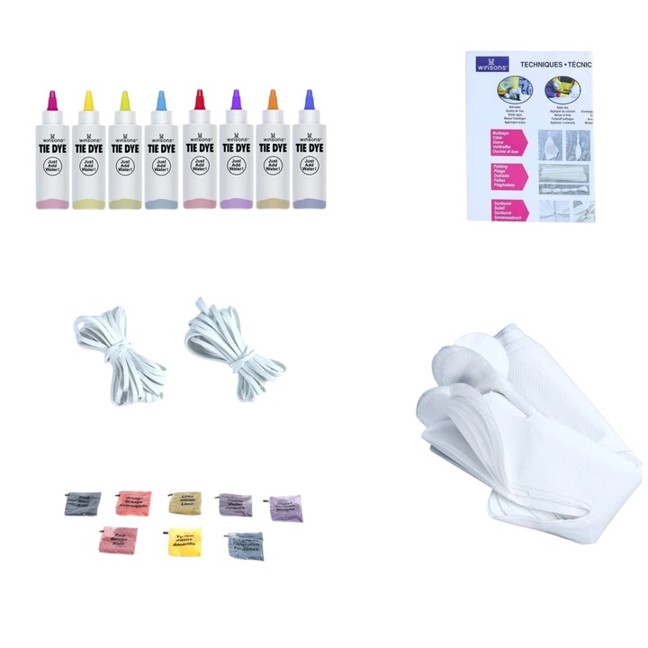 Set de 8 tuburi cu vopsea pentru textile, 8 manusi si 40 benzi Winsons, textil/cauciuc, multicolor