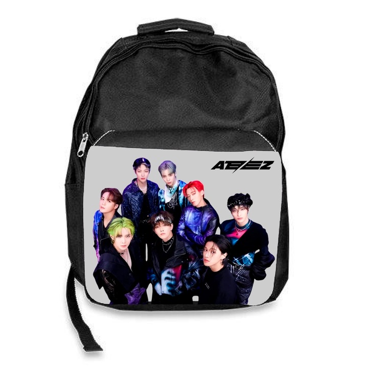 Ghiozdan scoala ateez kpop trupa, negru, 30x45x17cm
