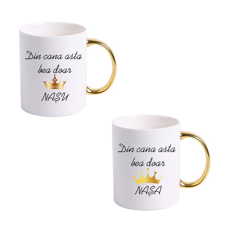 Set 2 Cani personalizata, Din cana asta bea doar Nasa si Nasu, 300 ml