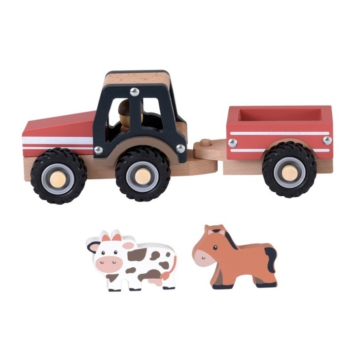 Трактор с ремарке и животни, Egmont Toys, дървен, 25 см