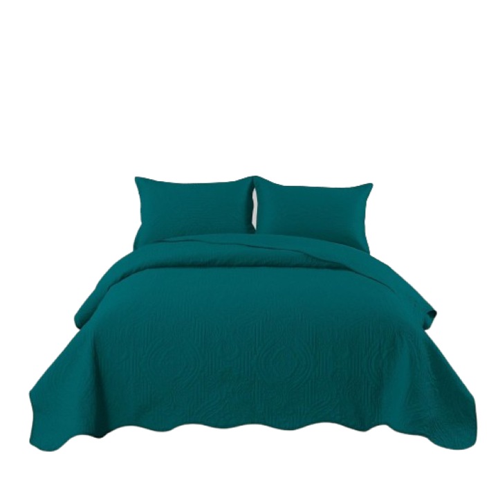 Cuvertura de pat dublu, Uni, Bumbac Satinat, 3 piese, 2 persoane, 220x240cm, Verde Smarald