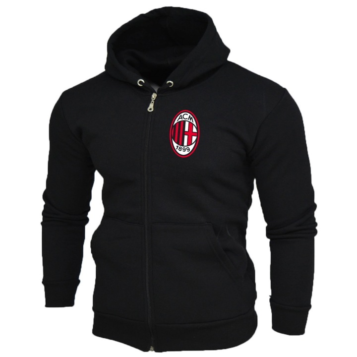 Hanorac cu fermoar, AC. Milan, S, Negru