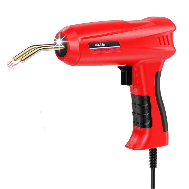 Hesasa Professzionális műanyag forrasztó/hegesztő készülék, 150W, erősítő kapcsok, fogó, használati kés, hordtáskával, műanyag repedés javító készlet, piros