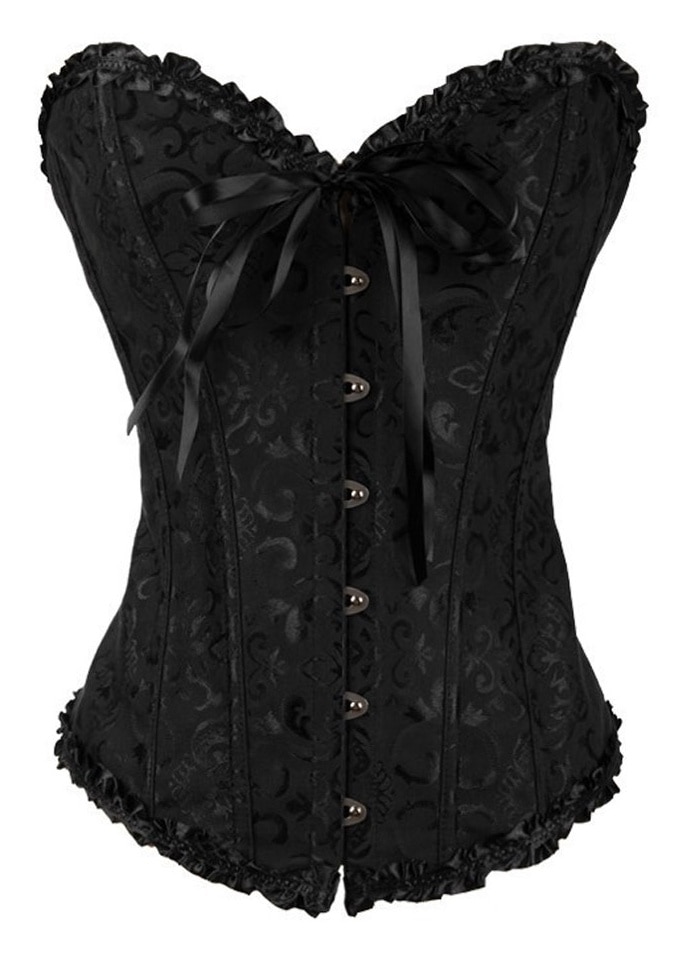Top corset dama Jormftte Plus Size, corset cu sireturi, negru