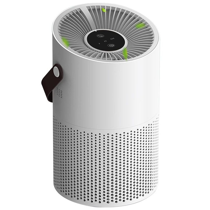 Въздухопречиствател, USB 360° HEPA въздушен филтър с 3 скорости и нисък шум, премахва 99,97% прах, дим, полени, пърхот от домашни любимци, пречиства максимум до 71 m²/h, за спалня у дома, офис, WALALLA, бял