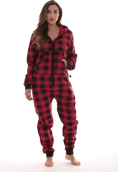 Jormftte karácsonyi overál, testhezálló, V-nyakú, Mikulás mintás, prémium anyag, XL INTL