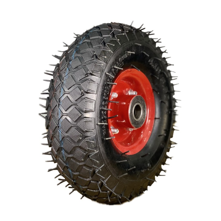 Roata cu camera pentru carucior, 3.50-4", rulmenti cu bile, diametru ax 20mm, janta metalica