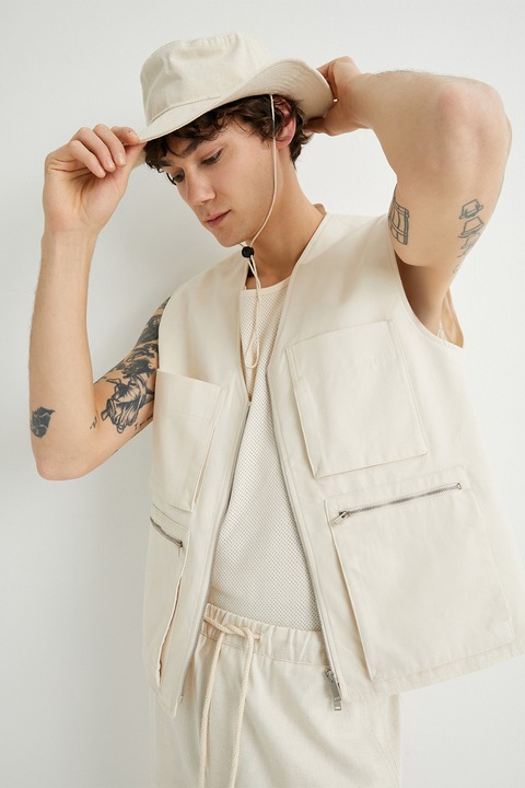 KOTON, Vesta cu buzunare multiple, Crem, S