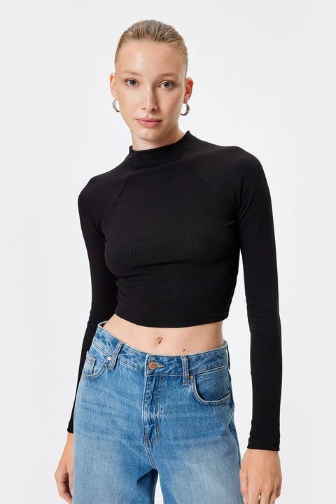 KOTON, Bluza crop striata, Negru