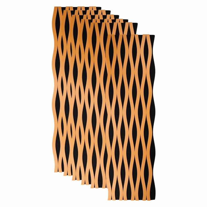 Set 6 Panouri riflaj acustic decorativ, MDF si pasla, Naimeed D6242, 240x30x1.8cm, Cires