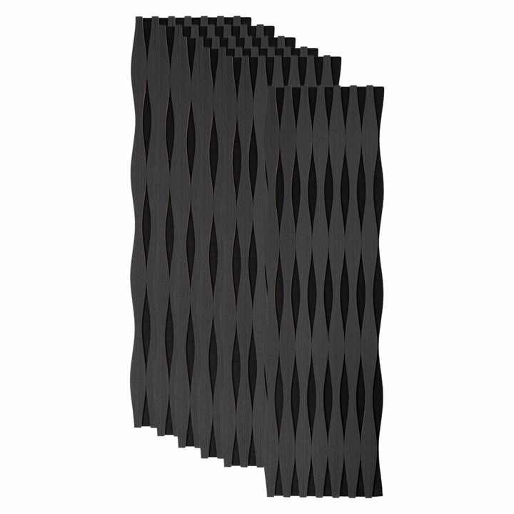Set 6 Panouri riflaj acustic decorativ, MDF si pasla, Naimeed D6251, 240x30x1.8cm, Stejar Negru