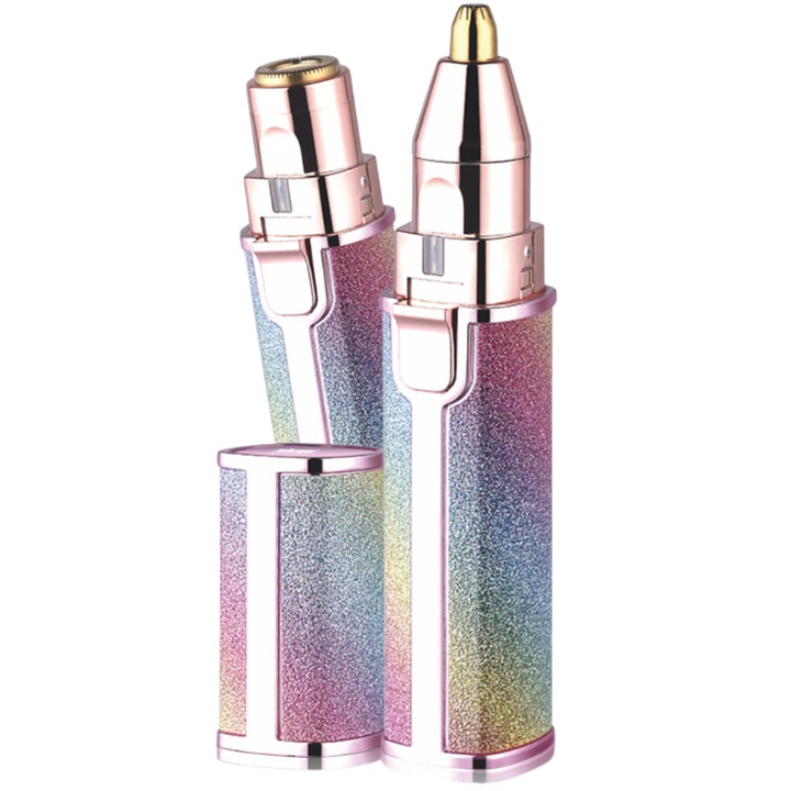 Trimmer facial 2 in 1, SDEPOT®, pentru femei, subtiere sprancene, nas, reincarcare USB, multicolor