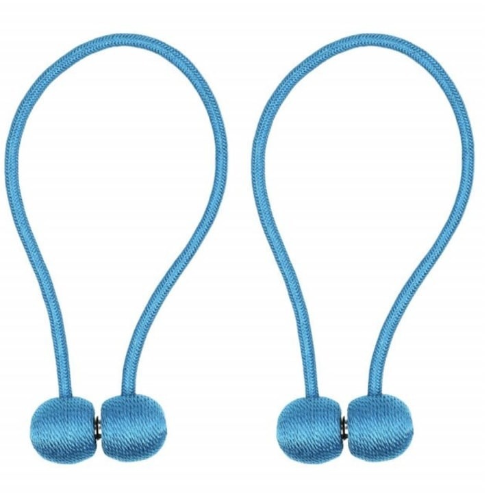 Set 2 magneti decorativi pentru perdele si draperii, tip snur, poliester, 44 cm, albastru, Dactylion®