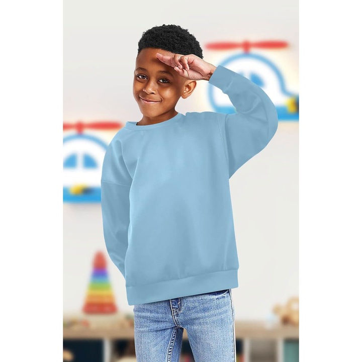 Bluza Copii groasa Scoala, Uniforma Scolara, Casual, din Bumbac Organic 100%, Material Sustenabil, Densitate 350g/m2, Albastru aquamarin