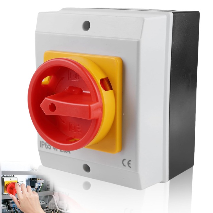 Comutator de siguranta, 25 A, 4 poli, montare pe suprafata, IP65, suport ABS