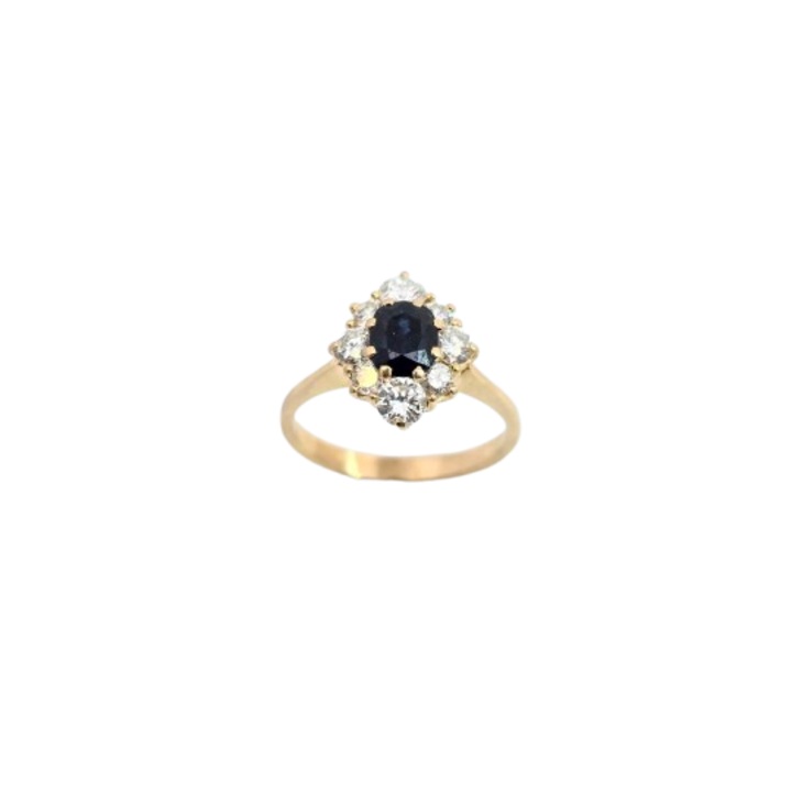 Inel de Logodna din Aur 9K cu Safir Albastru Intens Sintetic Oval 0.80ct. VS si Diamante Naturale 0.035ct. G SI1-SI2 Marimea 50.5 2.94g