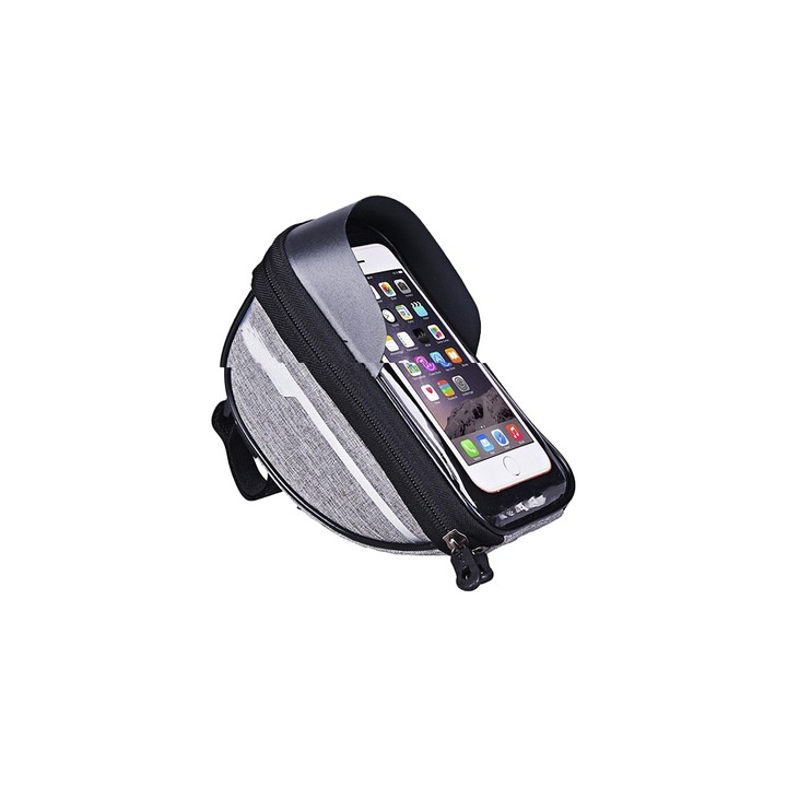 Borseta 2-in-1 pentru Telefon sau GPS, Montare pe Ghidon, Protectie anti-ploaie, Parasolar, Ecran tactil, Compacta, Buzunare de depozitare, Protectie completa, Gri