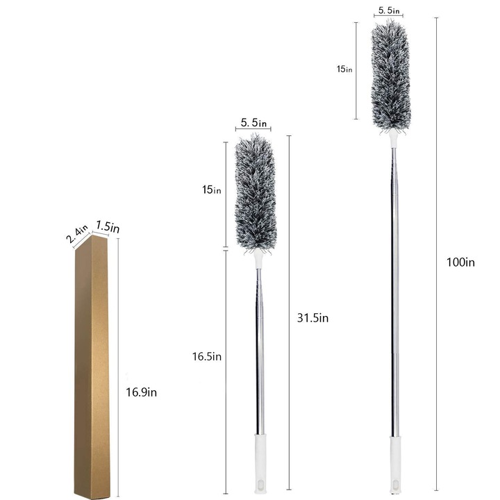 Pamatuf din microfibra cu tija telescopica 30''-100'', pentru curatarea tavanului, gri