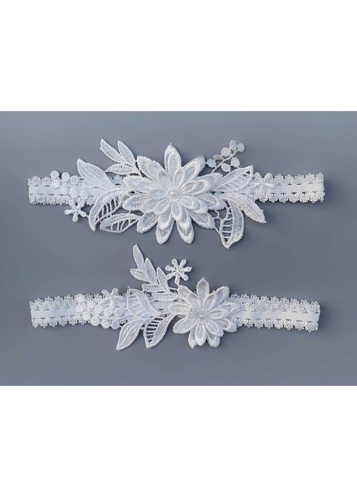 Set 2 jartiere mireasa, Gigicial, Dantela, Alb, One Size INTL