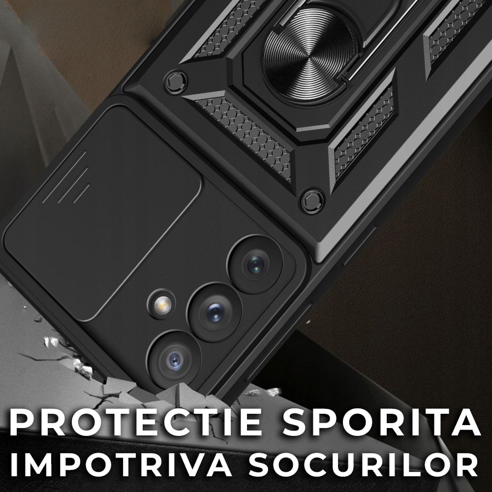 Husa pentru Samsung Galaxy A15 Premium Hybrid Armor Kickstand, Slider Camera, Antisoc, Protectie Superioara, Rosu