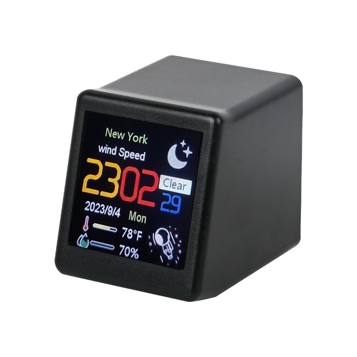 Интелигентна метеорологична станция, BOMSTOM, Smart WiFi Weather Forecast Station Clock, мултифункционална, черна