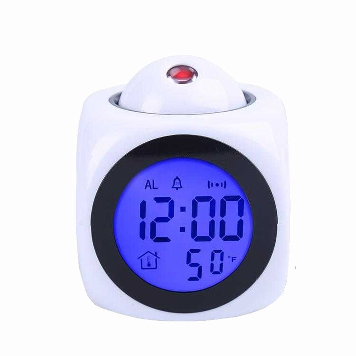 Ceas desteptator digital cu proiectie LCD si LED, functie de snooze, termometru, design modern, multicolor