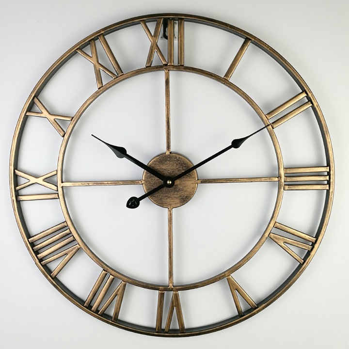 Ceas decorativ Zeaicos, model vintage, 40x40x5cm, negru/gold