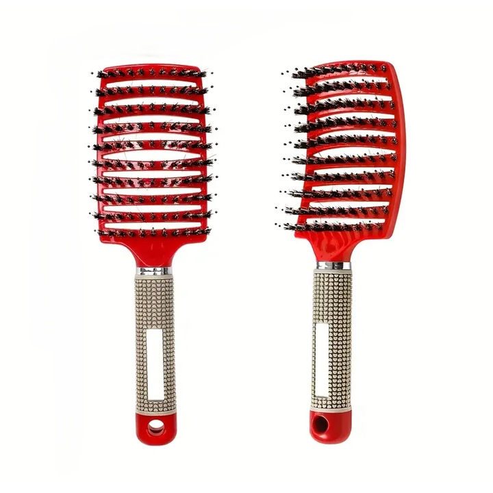 Perie de par pentru pieptanare si ingrijire, Zola, profilata cu 10 randuri, din plastic cu perii de nylon, lungime 24 cm, rosie