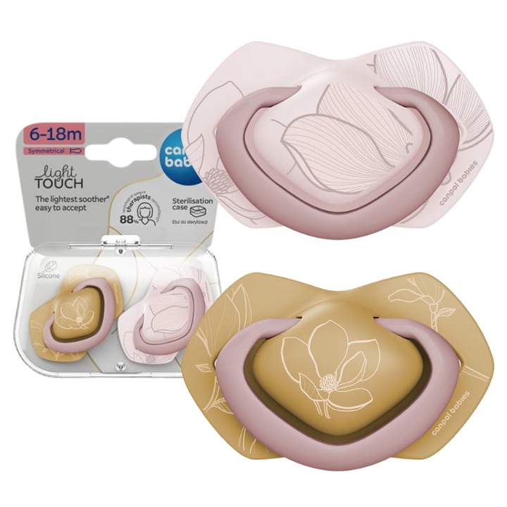 Залъгалка Canpol Babies Light Touch 6 месеца+, пластмаса/силикон, бежово/розово, Симетрична