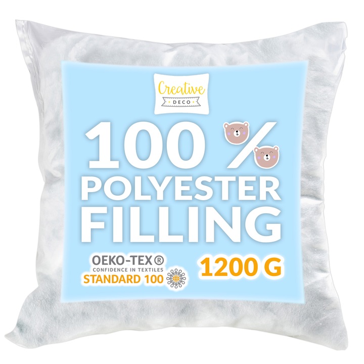 Umplutura din poliester, 1200g, Creative Deco, captuseala de perna hipoalergenica, Umplutura de vata pentru perne, jucarii moi, papusi, jucarii pentru caini, tapiterie, puf