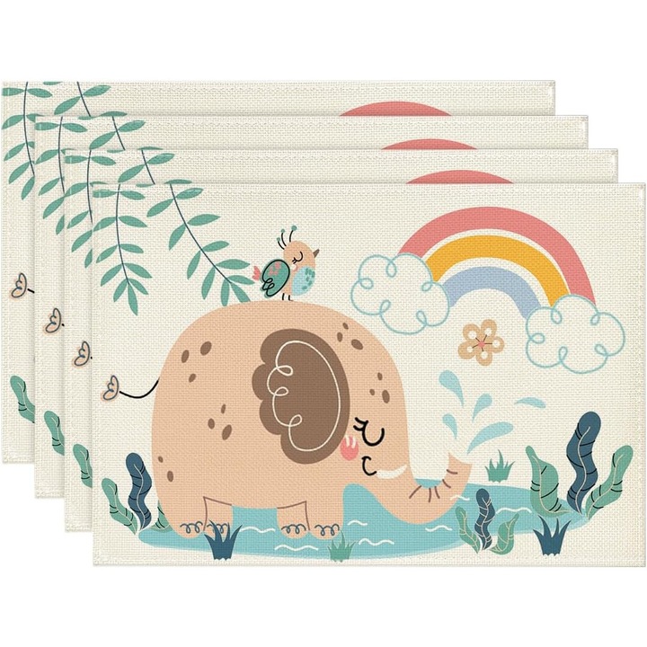 Set 4 Naproane masa, Lavabile, Rezistente la caldura si antiderapante, Rainbow Jungle, 45X30CM, Multicolor, 45X30CM, Multicolor