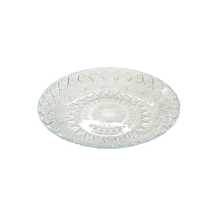 Platou bb 3000, din sticla transparenta, cu model, 30 cm