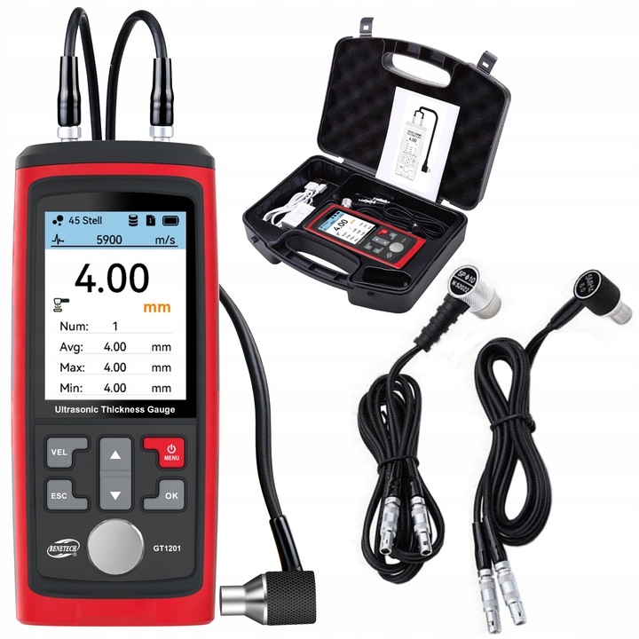 Masurator de grosime ultrasonic, benetech, 1-300mm, 2 sonde, ecran colorat