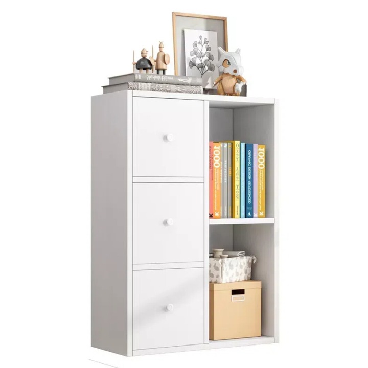 Biblioteca multifunctionala, Lemn, 50x24x80cm, Alb