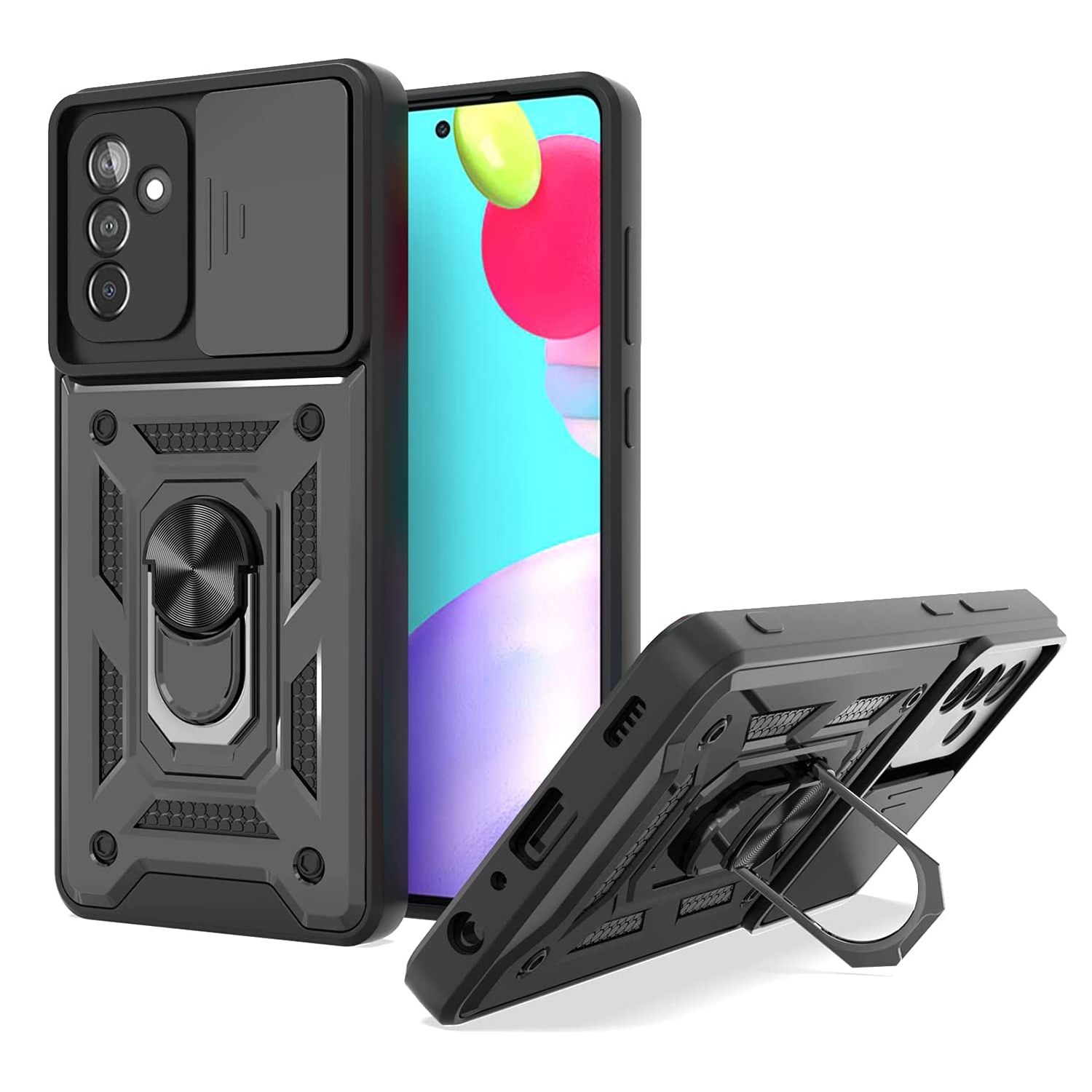 Husa cu inel rotativ 360 pentru Samsung A34 5G, Hybrid Antisoc, Slider pentru protectia camerei, PremiumCell, Negru