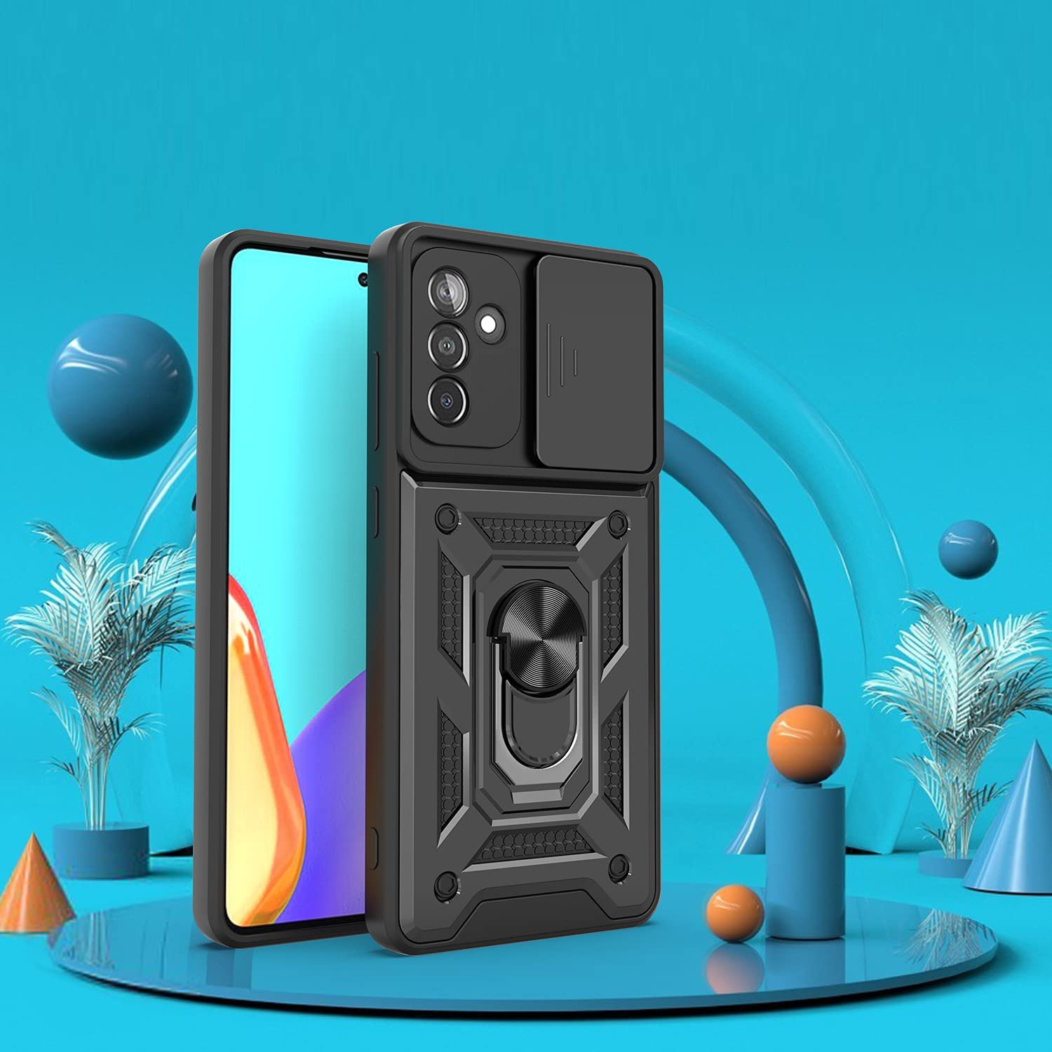 Husa cu inel rotativ 360 pentru Samsung A34 5G, Hybrid Antisoc, Slider pentru protectia camerei, PremiumCell, Negru