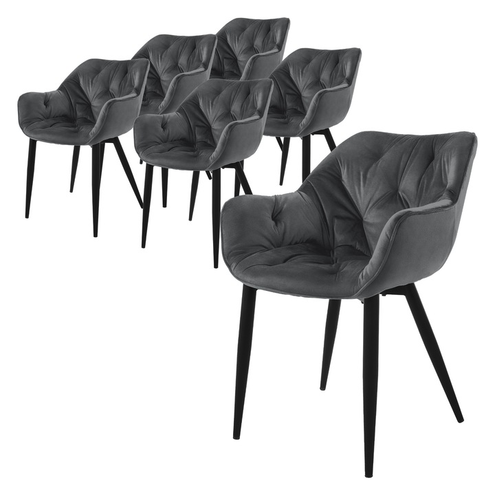 Комплект 6 трапезни стола ML-Design, антрацит, кадифе, 59x67x83 см, модерен дизайн, лесно сглобяване