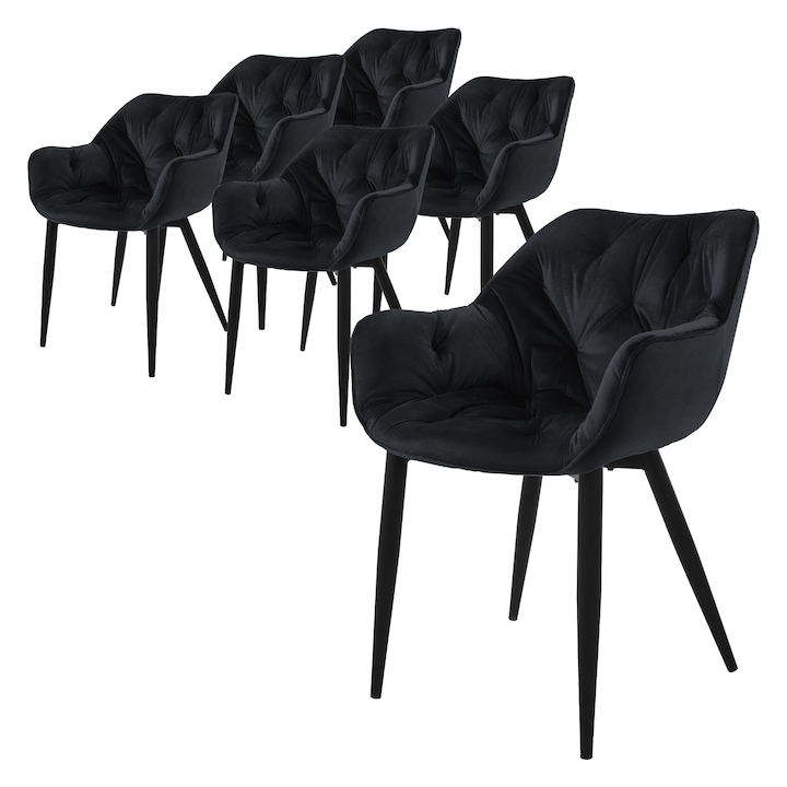 Комплект 6 трапезни стола ML-Design, черни, кадифе, 59x67x83 см, модерен дизайн, лесно сглобяване